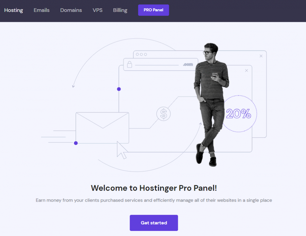 The welcome message of Hostinger Pro Panel in hPanel
