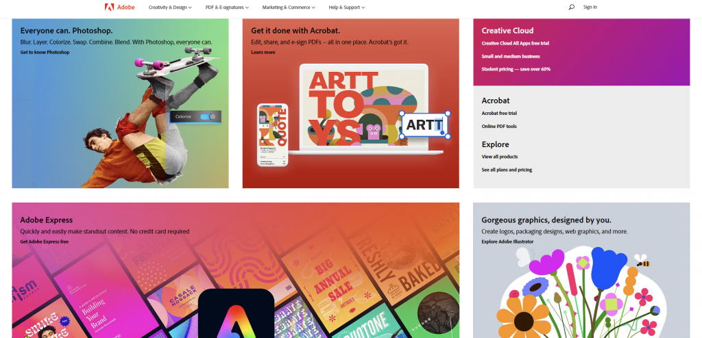 Adobe's homepage