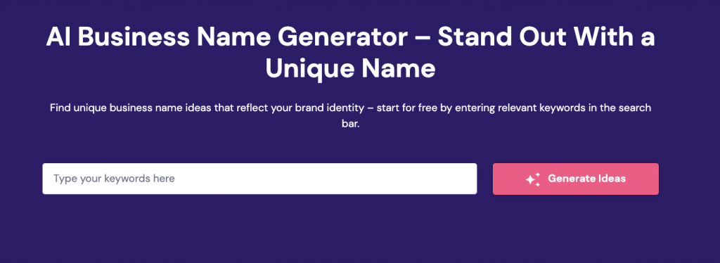 Homepage of the Hostinger AI Business Name Generator 