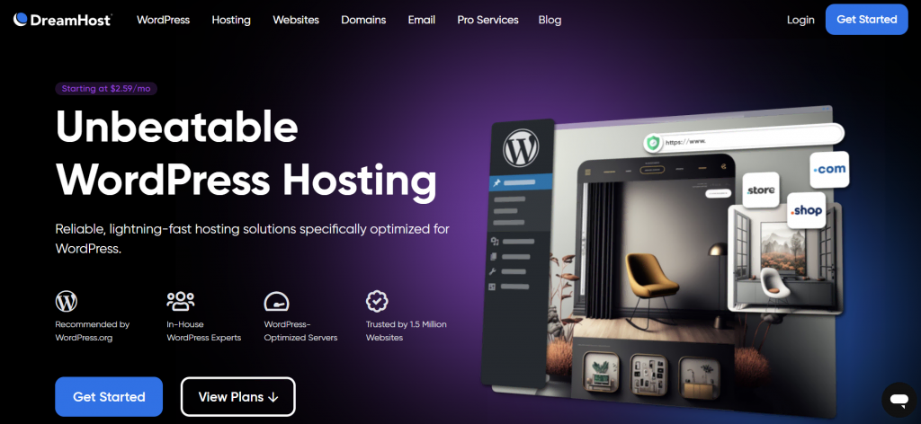 DreamHost's WordPress hosting landing page