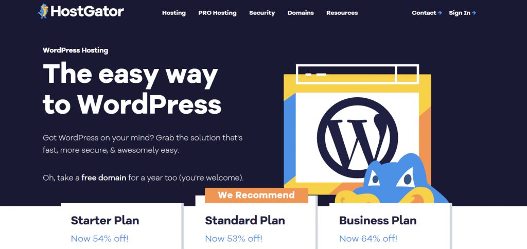 HostGator's WordPress hosting landing page