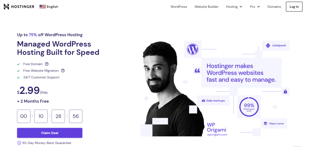 Hostinger's WordPress hosting landing page