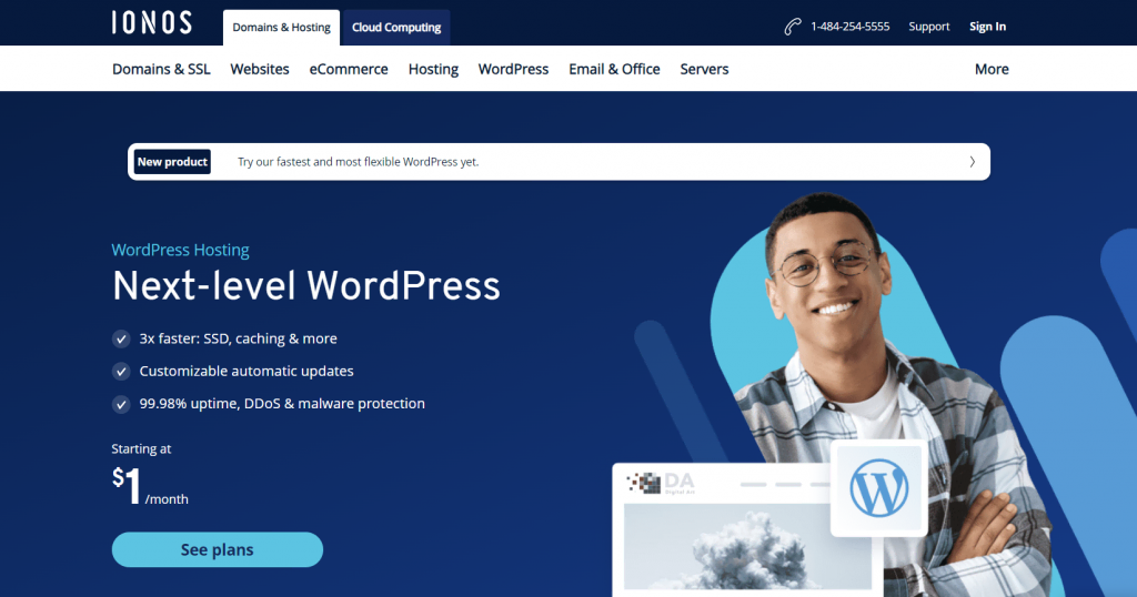 IONOS' WordPress hosting landing page