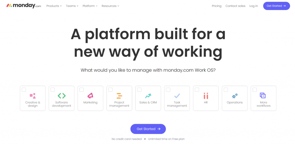 monday.com's landing page