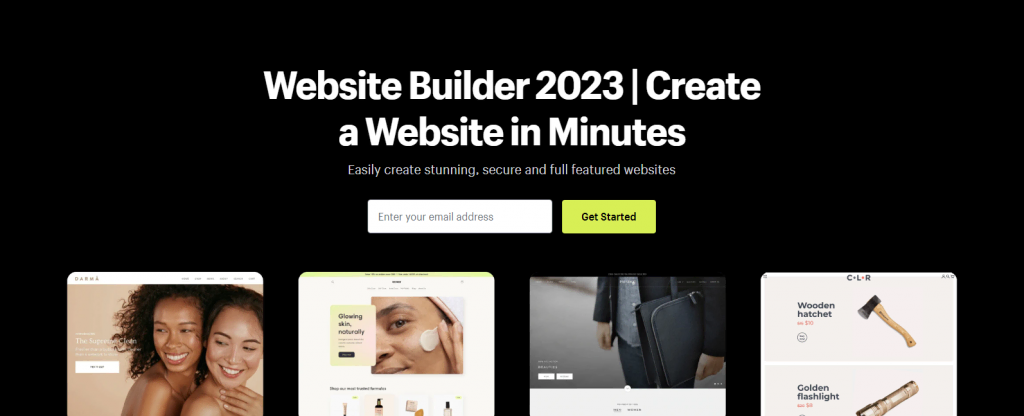 Shopify's website builder page.