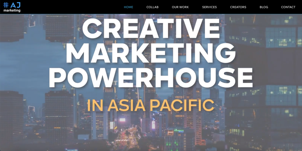 Homepage of AJ Marketing.