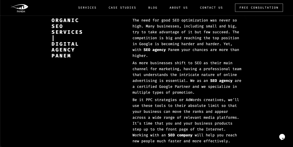 Homepage of Panem Agency.