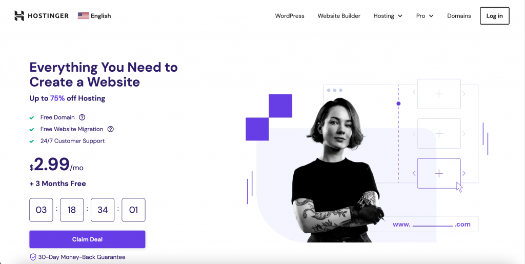 Hostinger homepage showing a website design that preserves brand identity and message
