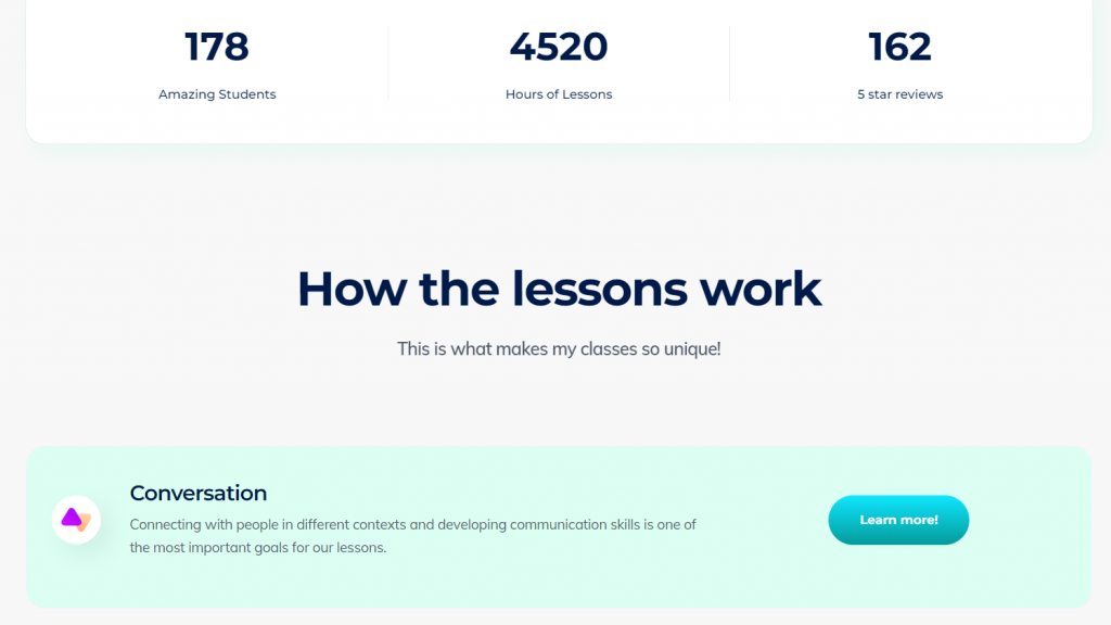 The Angela Valencia Teacher website showing numbers and what makes the lessons different