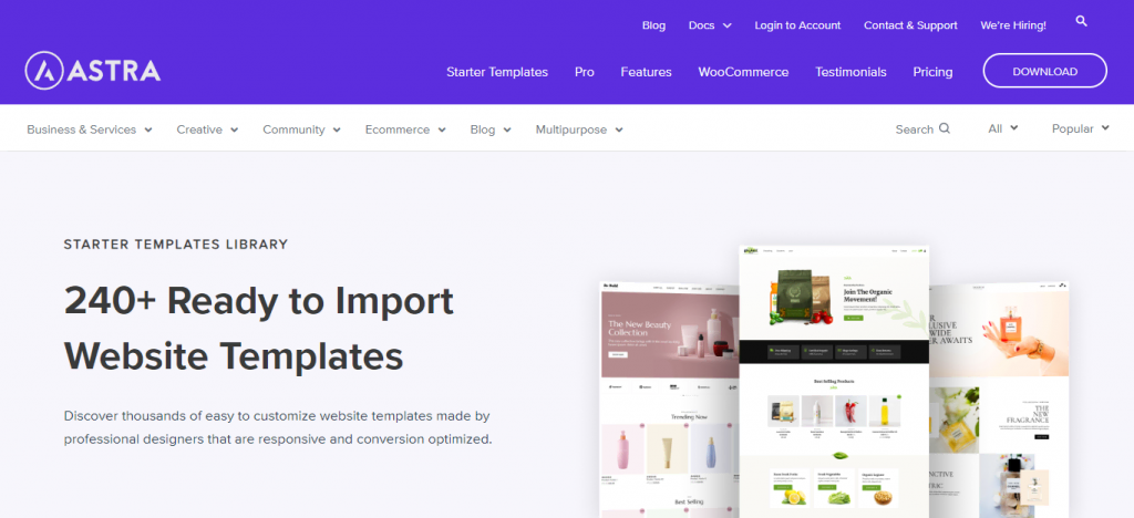 Astra 的主頁,流行的WordPress 主題