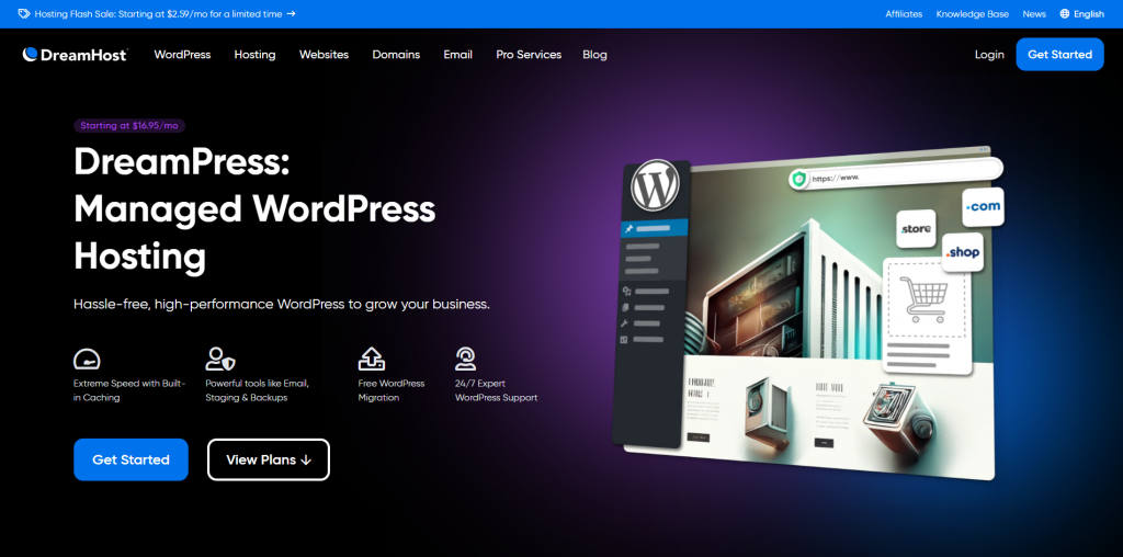 Dreamhost's managed WordPress hosting landing page
