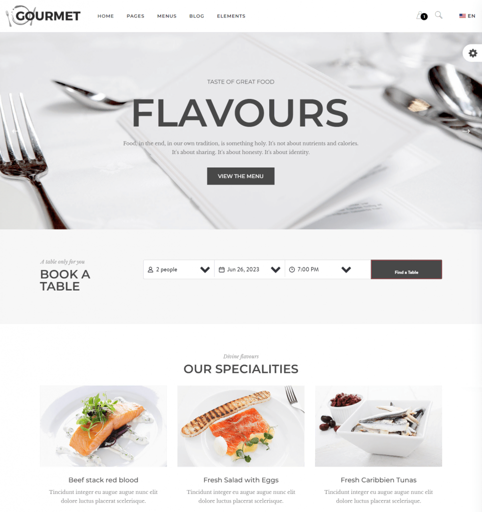 The Gourmet minimalist theme for restaurants
