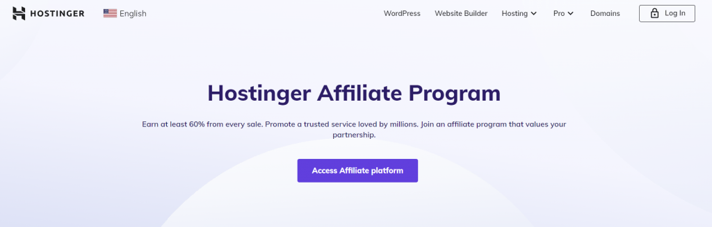 Hostinger Affiliate Program's landing page