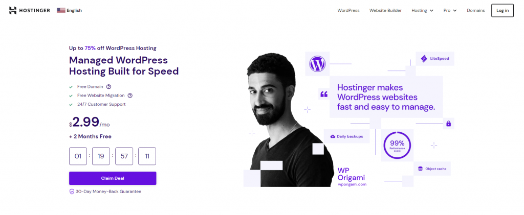 Hostinger WordPress hosting page