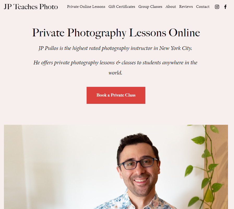 The JP Teaches Photo website home page
