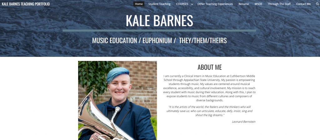 Page d'accueil du site web officiel du professeur Kale Barnes
