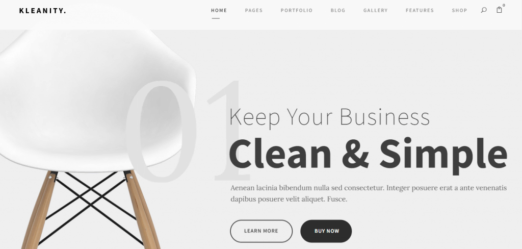 The Kleanity minimalist theme for small businesses