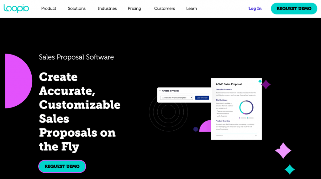 Website of the sales proposal software Loopio