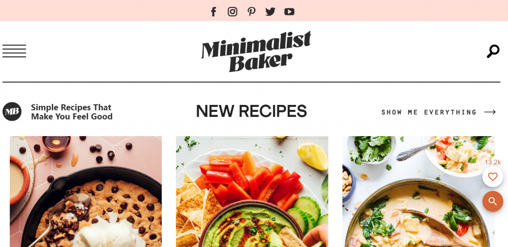 Minimalist Baker homepage