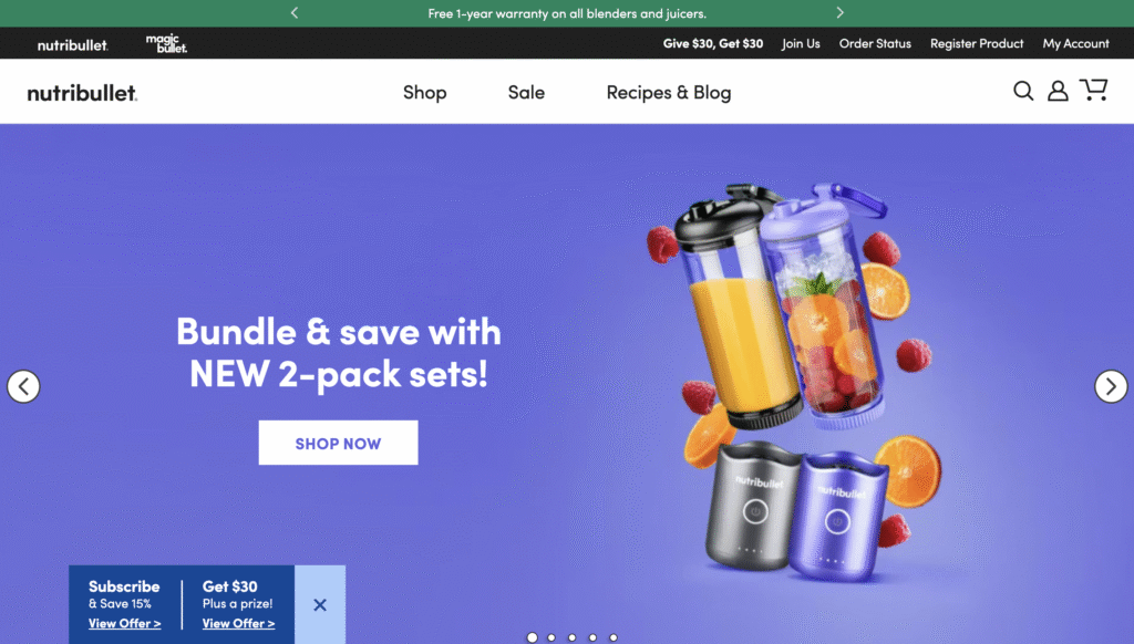 nutribullet's website homepage