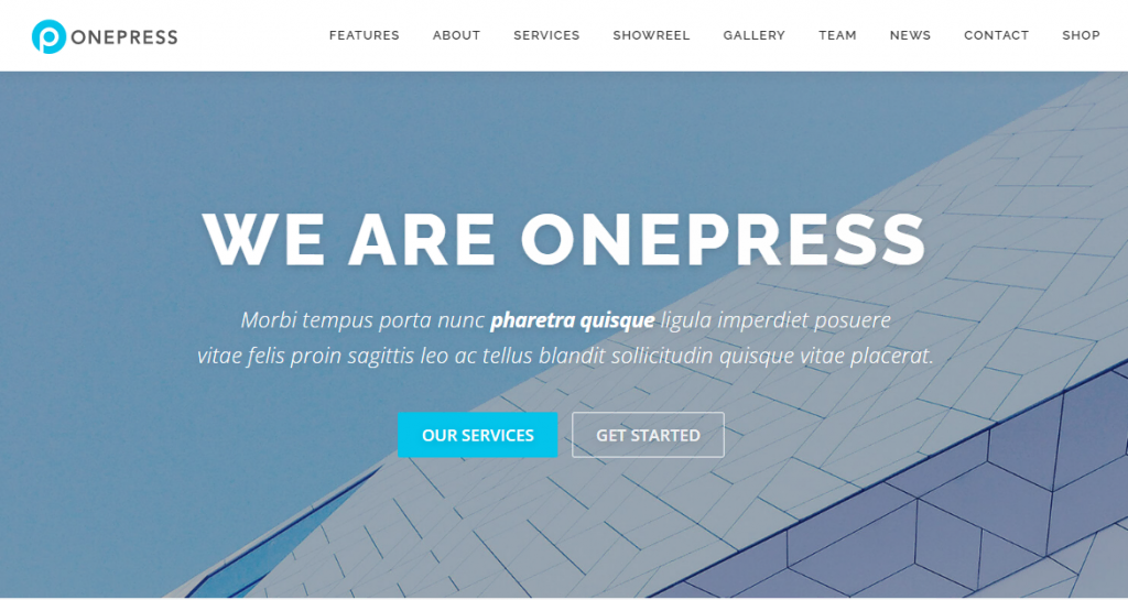 The OnePress theme's demo site homepage