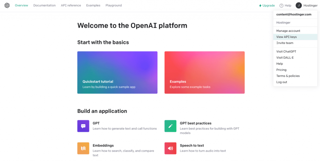 OpenAI API homepage
