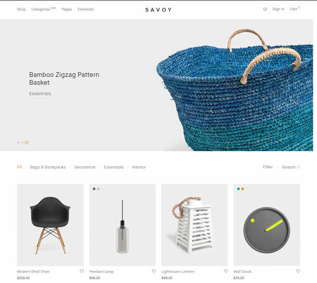 The Savoy theme for minimalist WordPress stores