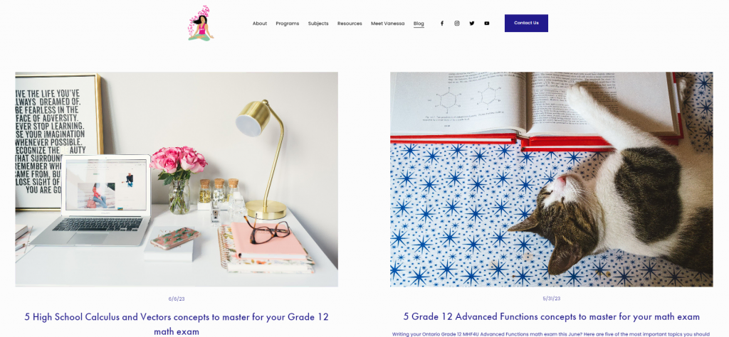 exemples-de-sites-de-professeurs La section blog du site web The Math Guru