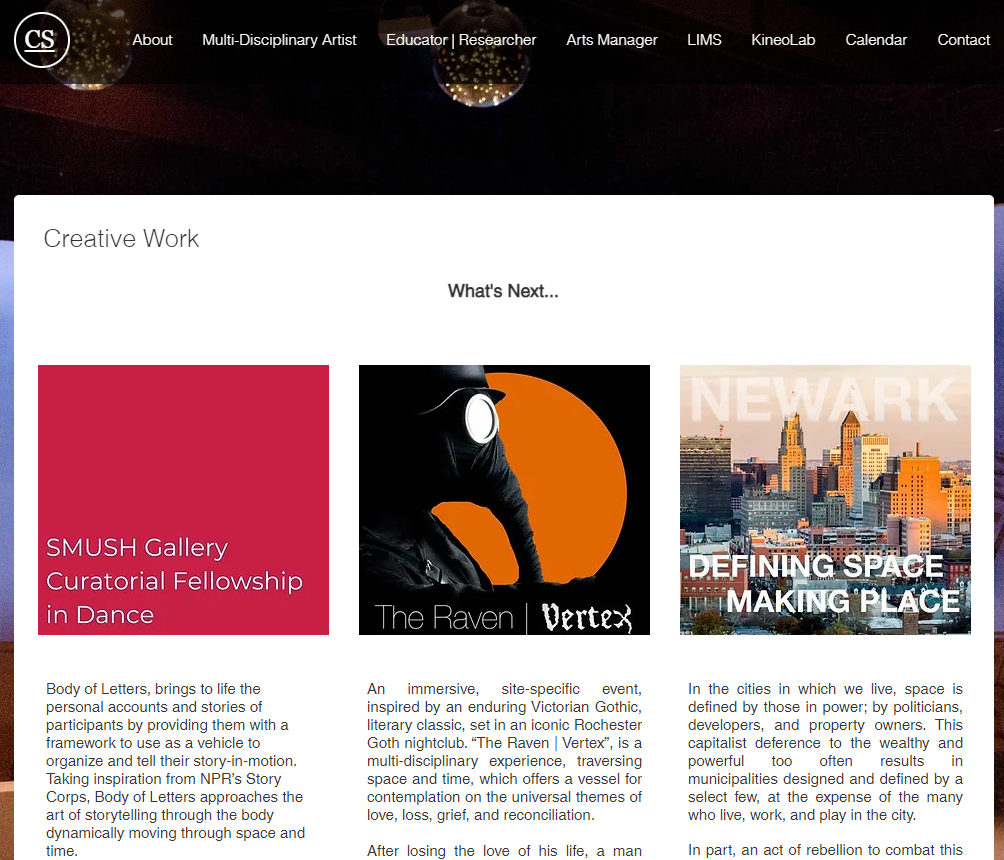 exemples-de-sites-de-professeurs La section " Creative Work " du site web de Curtis Stedge