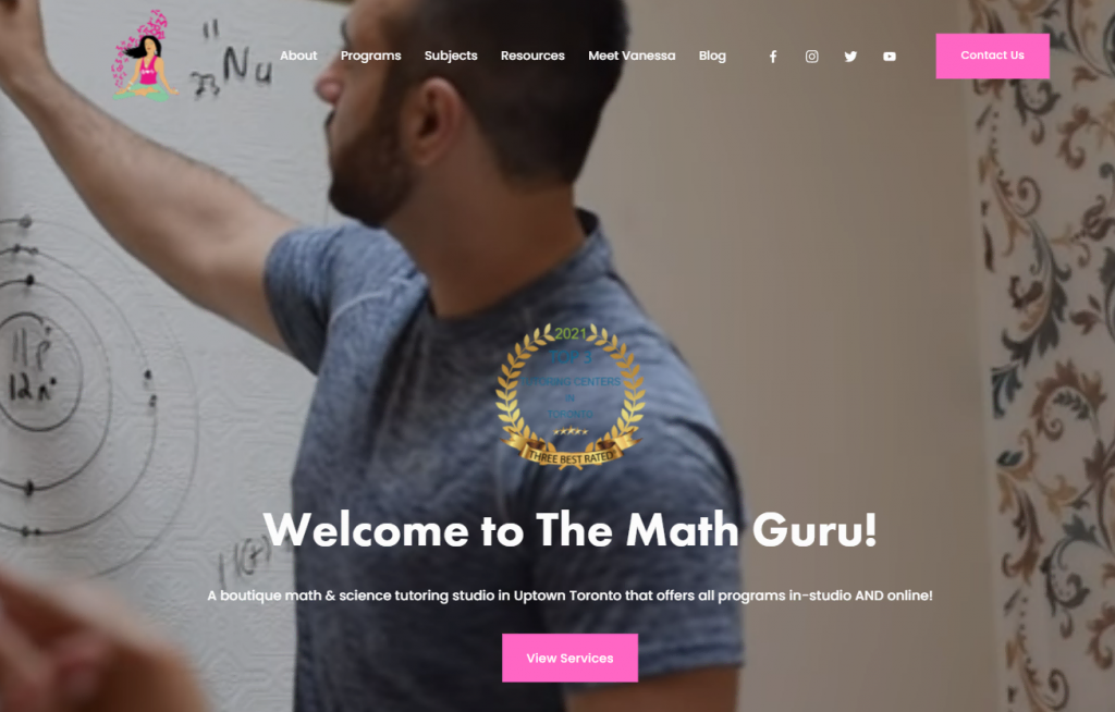 The Math Guru website homepage
