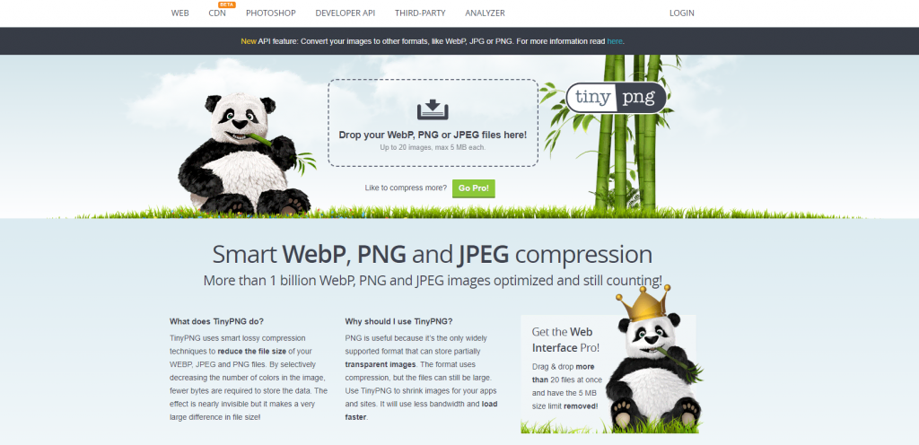 The homepage of TinyPNG's website.