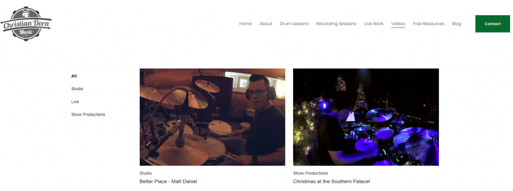exemples-de-sites-de-professeurs La page Vidéos du site web de Christian Dorn Music
