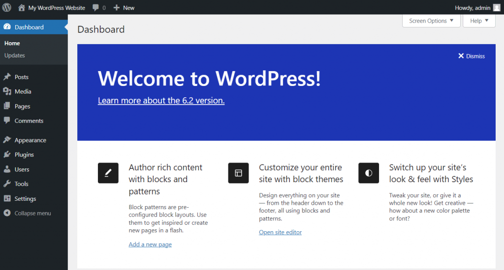 WordPress 管理面板,使用者可以在其中管理其網站的各個方面