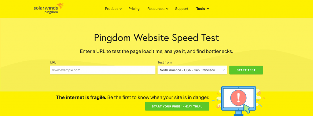 Homepage for website monitoring service, Pingdom