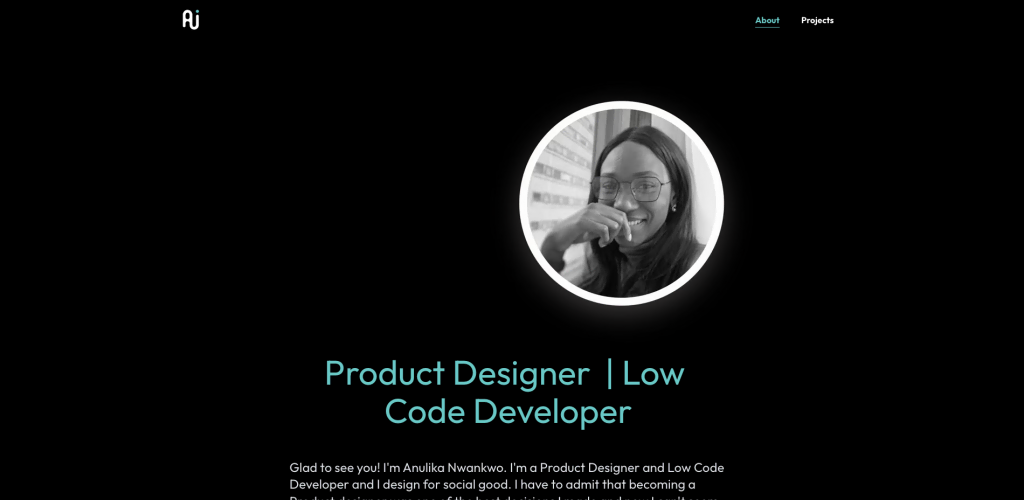 About page of a product designer