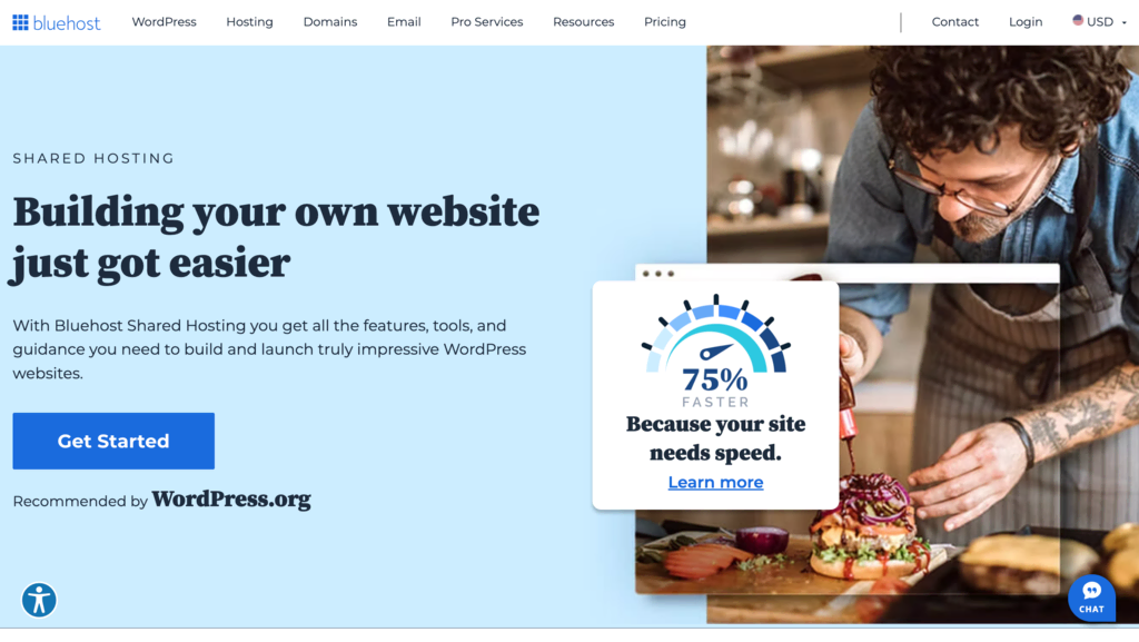 Bluehost web hosting landing page