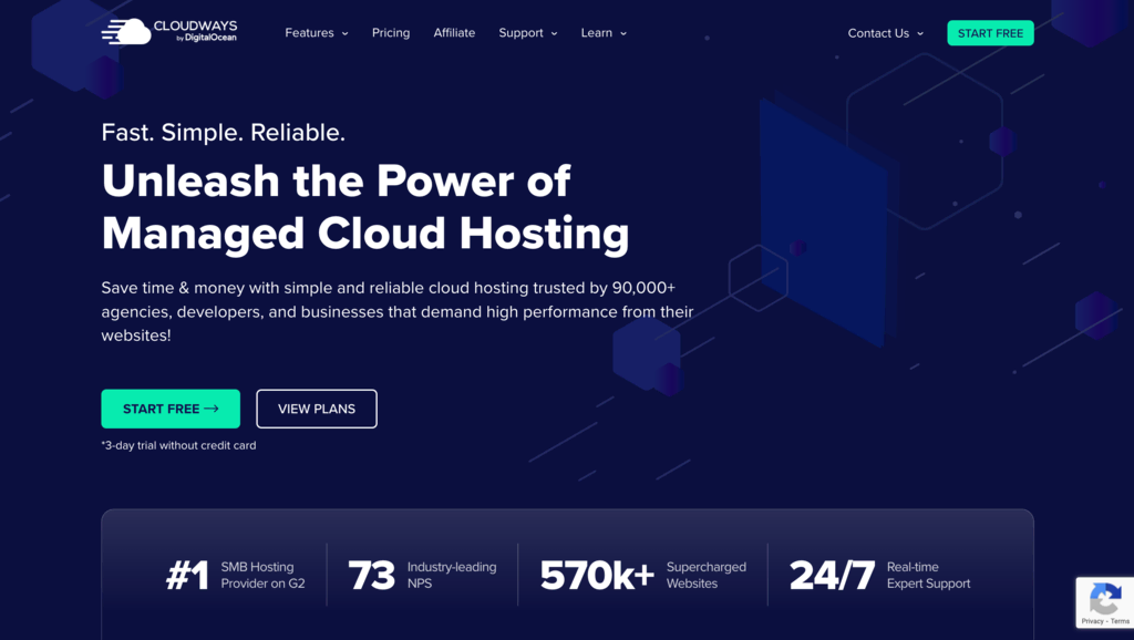 Cloudways web hosting landing page