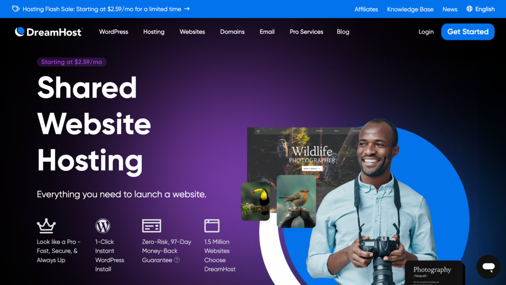 DreamHost web hosting landing page