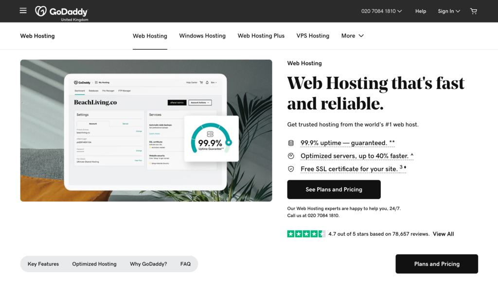 GoDaddy web hosting landing page