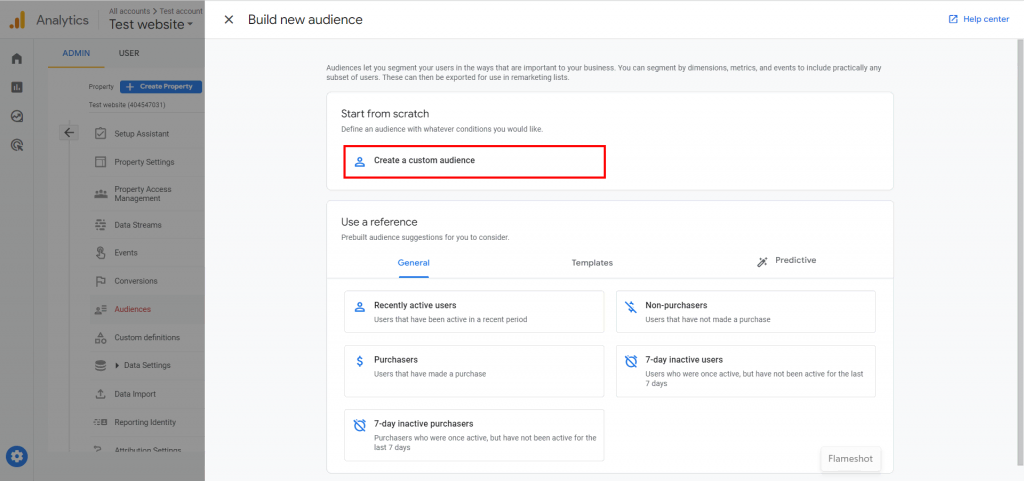 Creating a custom audience on Google Analytics 4