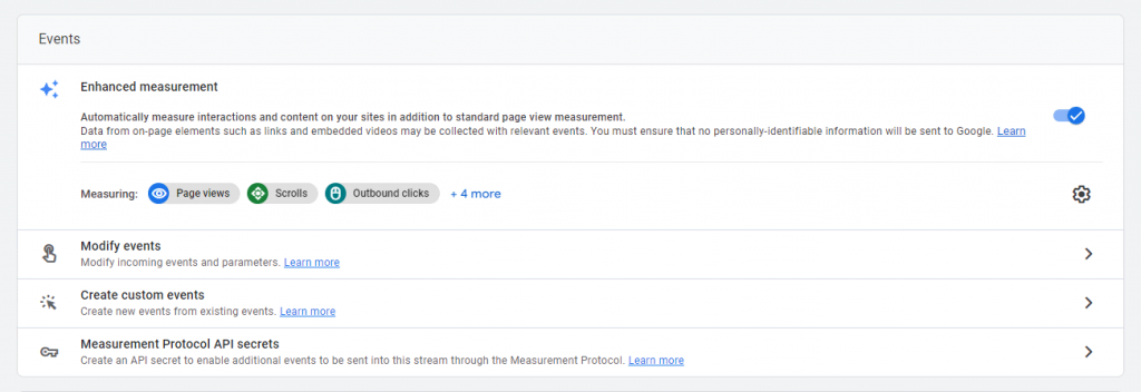Activating Enhanced measurement events on Google Analytics 4
