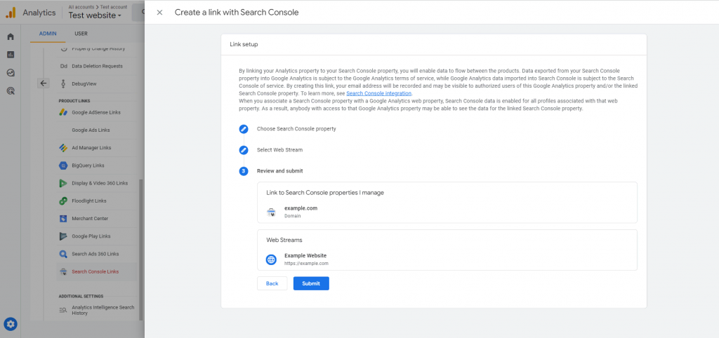 Linking Google Search Console with Google Analytics 4