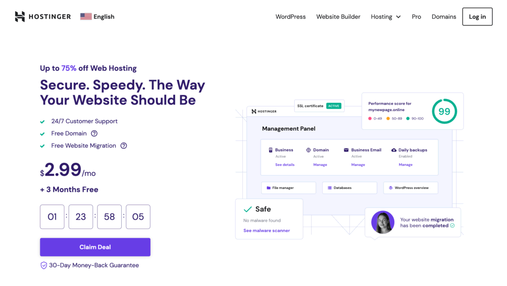 Hostinger web hosting landing page