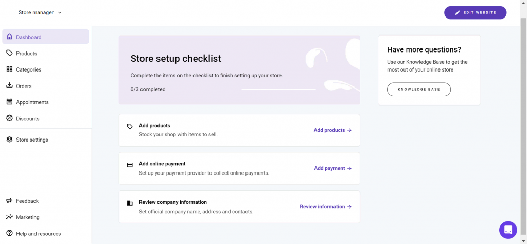 The Store setup checklist on Hostinger Website Builder