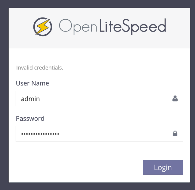 OpenLiteSpeed's Web Admin login page
