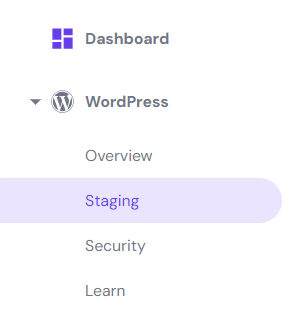 The staging menu on hPanel dashboard.