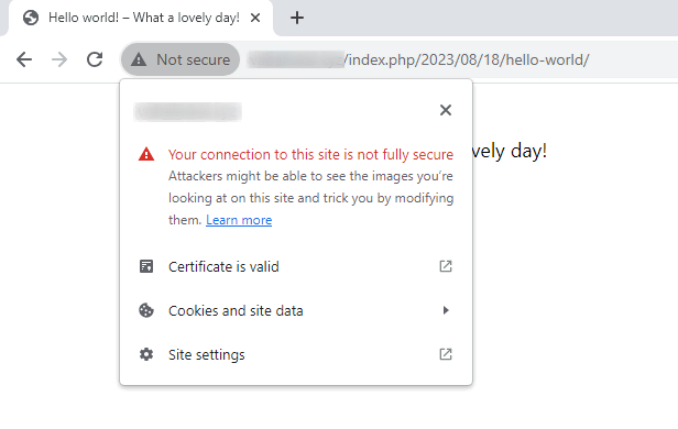 A mixed content warning in Chrome