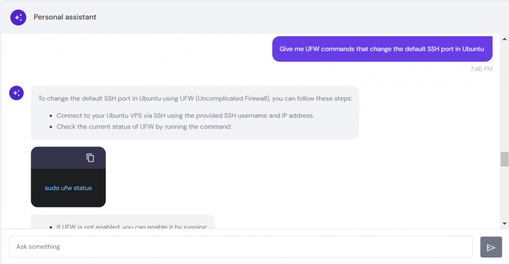 Hostinger AI Assistant generates UFW configuration commands