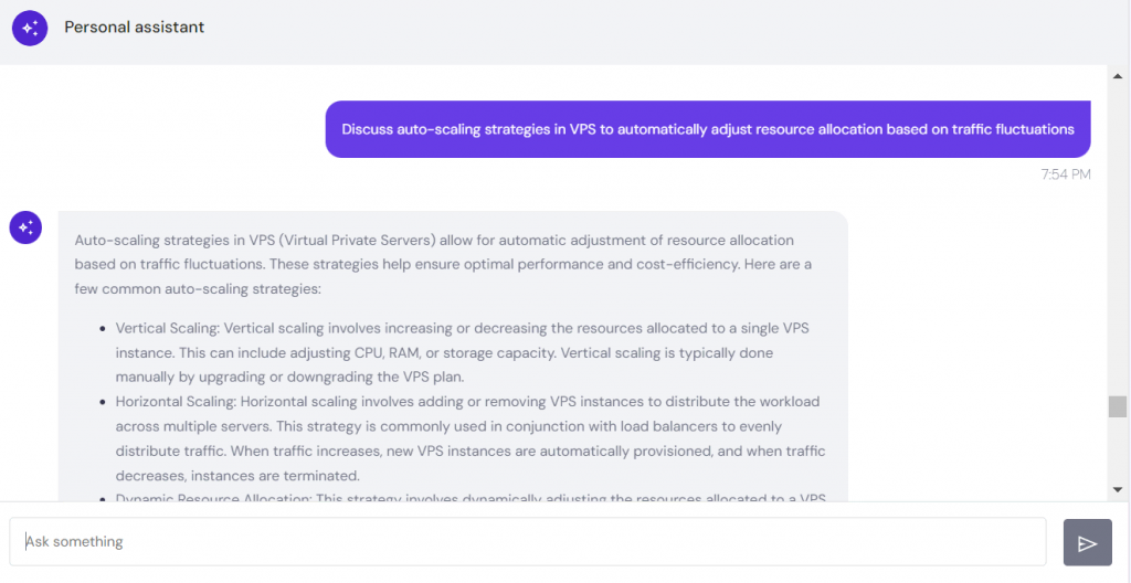 Hostinger AI Assistant provides auto-scaling strategies for VPS