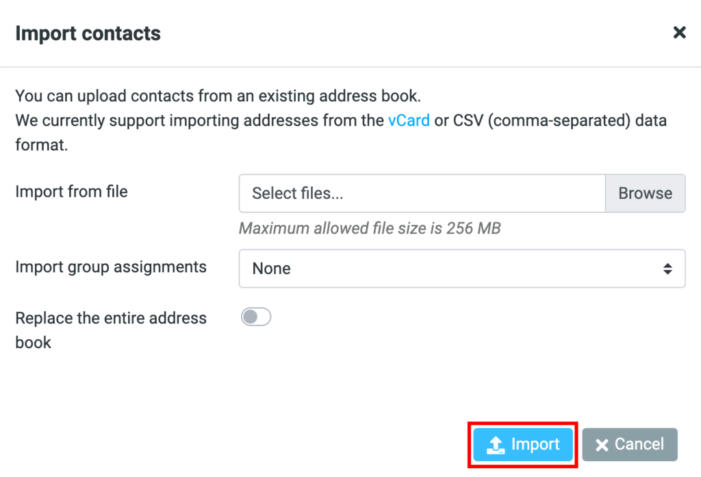Hostinger webmail contact import tool